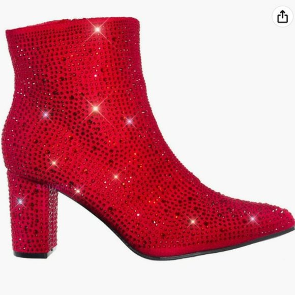 New Women Red Rhinestone Blingy Pointed Toe Ankle Boots Booties - Picture 2 of 8